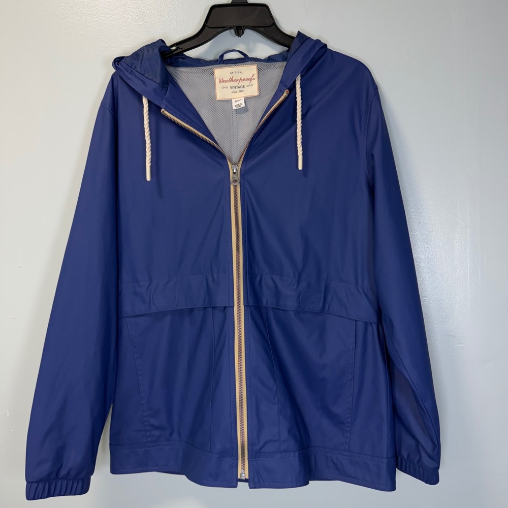 Weatherproof Vintage Blue Rain Jacket Hooded Full Zip Polyurethane Mens Small